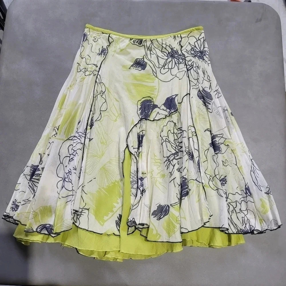 WOMEN'S D.P.JEANS SKIRT LINED A-Line ZIP Layerd Fluffy Green White UK 6 EURO 38